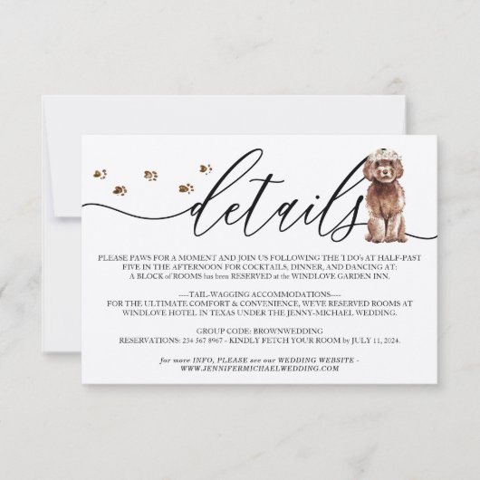 Bruine Cavapoo puppy Hond Trouwgegevens RSVP Kaartje (Voorkant)