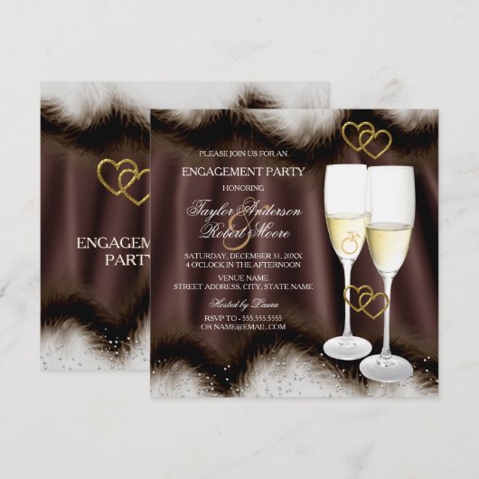 Bruine Champagne Ring Heart Kaart (Voorkant / Achterkant)