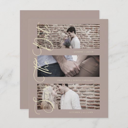 Bruine Cheap Trendy Modern 3 Wedding Photos Collag (Voorkant / Achterkant)