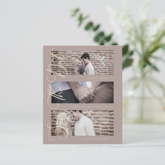 Bruine Cheap Trendy Modern 3 Wedding Photos Collag (Staand voorkant)