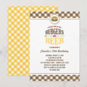 Bruine cheques brgers & Beer Summer Birthday Party Kaart