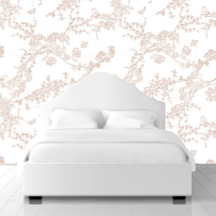 Bruine Chinoiserie Toile Jouy Vogels Bloementuin Behang