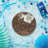 Bruine Chocolade Bloemen Wit Jasmijn Glitter Papieren Bordje (Feest)