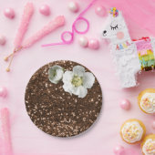 Bruine Chocolade Bloemen Wit Jasmijn Glitter Papieren Bordje (Feest)