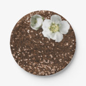 Bruine Chocolade Bloemen Wit Jasmijn Glitter Papieren Bordje (Voorkant)
