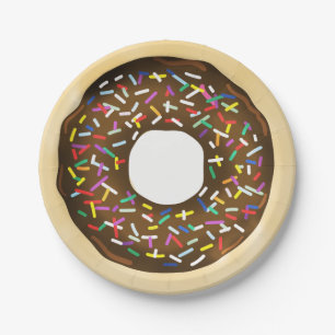 Bruine Chocolade Sproeidonuts Verjaardagsfeestje Papieren Bordje