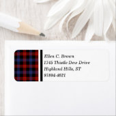 Bruine Clan Rood en Blauw Schots Tartan Etiket (Insitu)