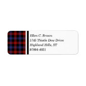 Bruine Clan Rood en Blauw Schots Tartan Etiket (Voorkant)