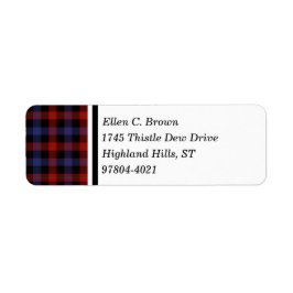Bruine Clan Rood en Blauw Schots Tartan Etiket