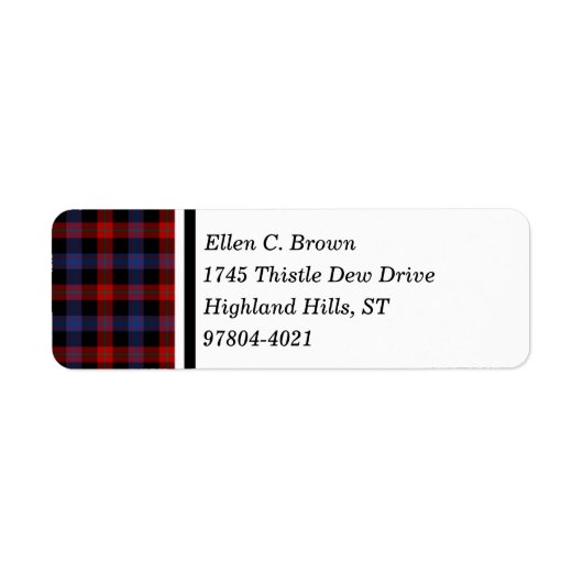 Bruine Clan Rood en Blauw Schots Tartan Etiket (Voorkant)
