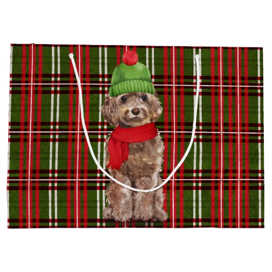 Bruine Cockapo Hond op Plaid Kerstmis Groot Cadeauzakje (Achterkant)