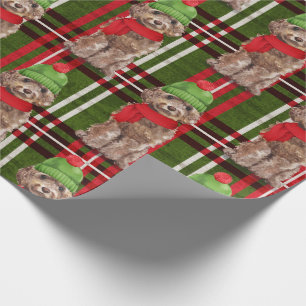Bruine Cockapoo en Plaid Kerstvakantie Cadeaupapier