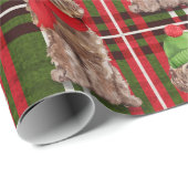 Bruine Cockapoo en Plaid Kerstvakantie Cadeaupapier (Rol Hoek)