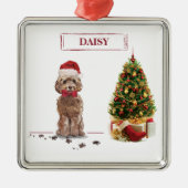 Bruine Cockapoo Funny kersthond en boom Metalen Ornament (Voorkant)