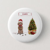 Bruine Cockapoo Funny kersthond en boom Ronde Button 5,7 Cm (Voorkant)