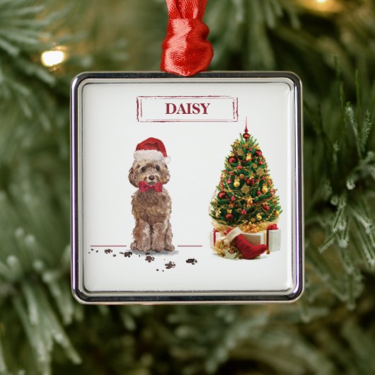 Bruine Cockapoo Grappige Kersthond en Boom Metalen Ornament (Boom)
