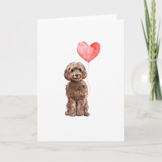 Bruine Cockapoo-Valentijnse  kaart, hond-Valentijn Feestdagen Kaart (Voorkant)