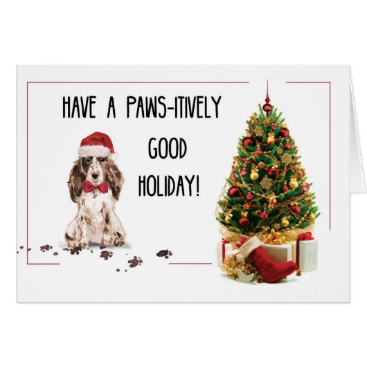 Bruine Cocker Spaniel Funny Kersthond met boom (Voorkant Horizontaal)