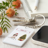 Bruine Cocker Spaniel Funny Kersthond met boom Sleutelhanger (Voorkant Rechts)