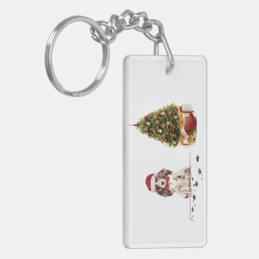 Bruine Cocker Spaniel Funny Kersthond met boom Sleutelhanger (Voorkant Links)