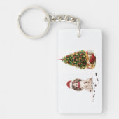 Bruine Cocker Spaniel Funny Kersthond met boom Sleutelhanger (Voorkant)