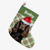 Bruine Cocker Spaniel Green Plaid met de naam van Grote Kerstsok (Voorkant (Hangend))