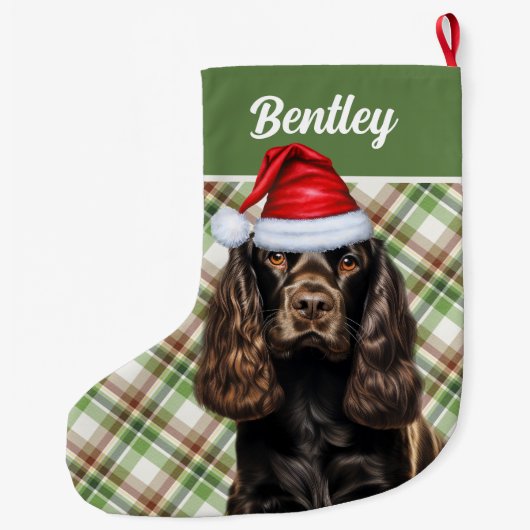 Bruine Cocker Spaniel Green Plaid met de naam van Grote Kerstsok (Achterkant)