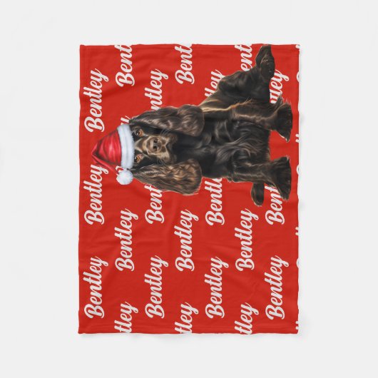 Bruine Cocker Spaniel Hond Aangepaste Naam Kerstmi Fleece Deken (Voorkant)