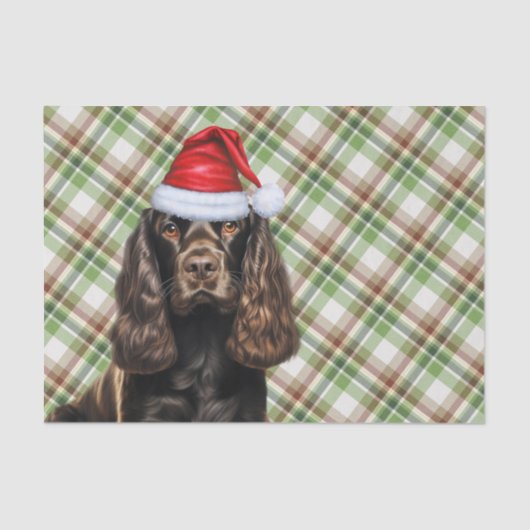 Bruine Cocker Spaniel Hond met Plaid Kerstmis Tissuepapier (Voorkant)