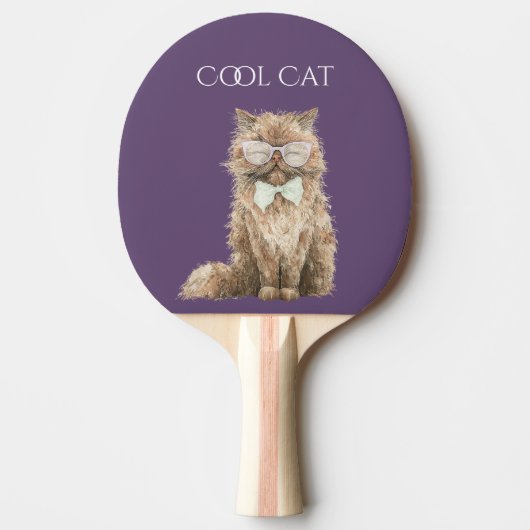 Bruine Coole Kat Bril Tafeltennisbatje (Voorkant)