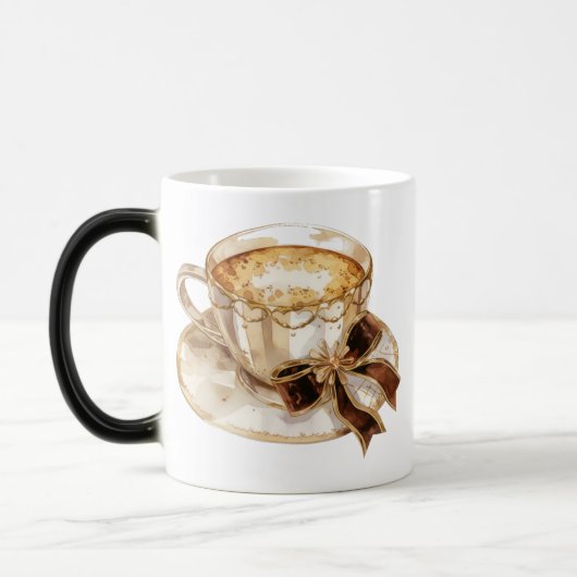 Bruine coquette hete koffie illustratie magische mok (Links)