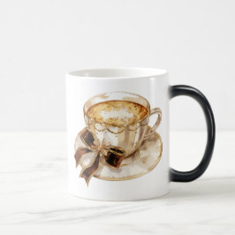 Bruine coquette hete koffie illustratie magische mok