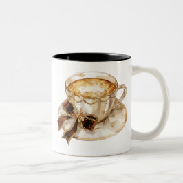 Bruine coquette hete koffie illustratie tweekleurige koffiemok