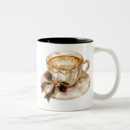 Bruine coquette hete koffie illustratie tweekleurige koffiemok (Rechts)