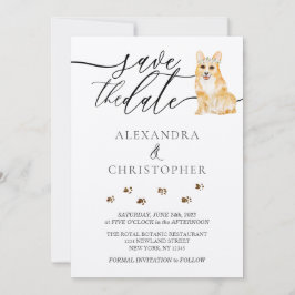 Bruine Corgi pup Huwelijks Calligrafie schrift Save The Date