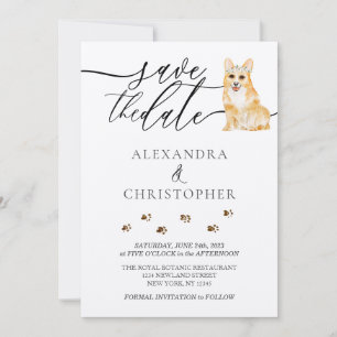 Bruine Corgi pup Huwelijks Calligrafie schrift Save The Date