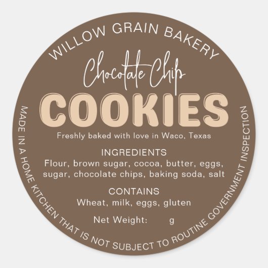 Bruine Cottage Cookie Ingredientenlijst Sticker (Voorkant)