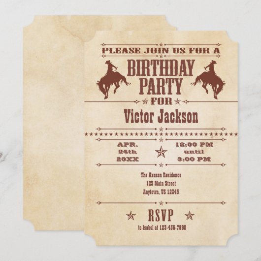 bruine cowboy Birthday-uitnodiging Kaart (Voorkant / Achterkant)