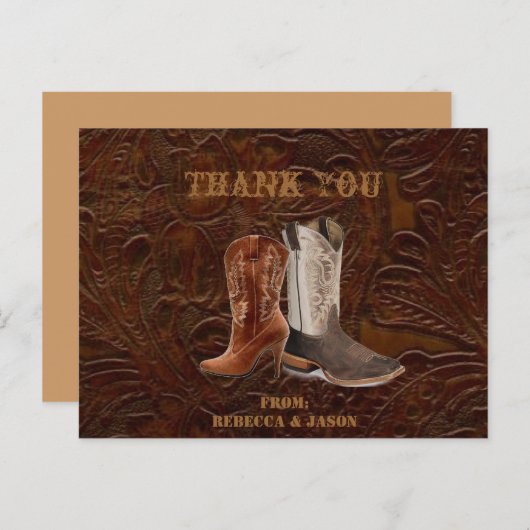 bruine cowboy country bruiloft Bedankt Briefkaart (Voorkant / Achterkant)