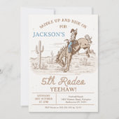 Bruine Cowboy Vijfde Rodeo 5de Verjaardag Kaart (Voorkant)