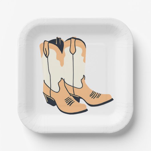 Bruine Cowboylaarzen Papieren Bordje (Voorkant)