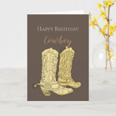 Bruine Cowboylaarzen Verjaardag Kaart (Gele Bloem)