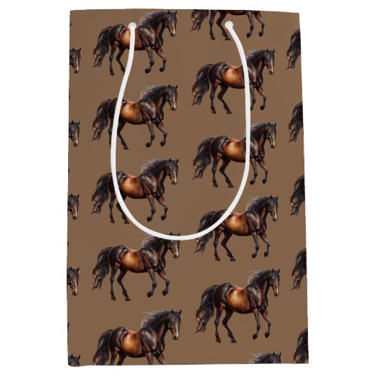 Bruine cowboypaarden medium cadeauzakje (Voorkant)