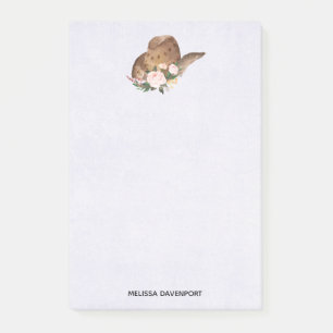 Bruine Cowgirl Hoed met Roze Bloemen Post-it® Notes