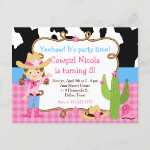 Bruine Cowgirl Western Verjaardagsfeest Briefkaart