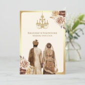 Bruine Cream Rozen Bloemen Anand Karaj Sikh Bruilo Kaart (Staand voorkant)