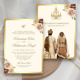 Bruine Cream Rozen Bloemen Anand Karaj Sikh Bruilo Kaart