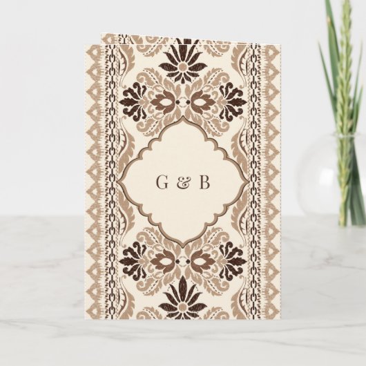 Bruine crème Beige Ikat All in One Sikh Wedding (Achterkant)