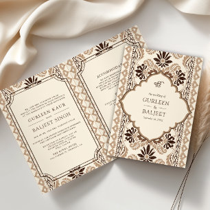 Bruine crème Beige Ikat All in One Sikh Wedding