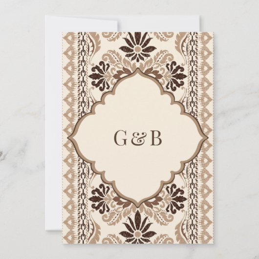 Bruine Crème Beige Ikat Anand Karaj Sikh Wedding Kaart (Achterkant)